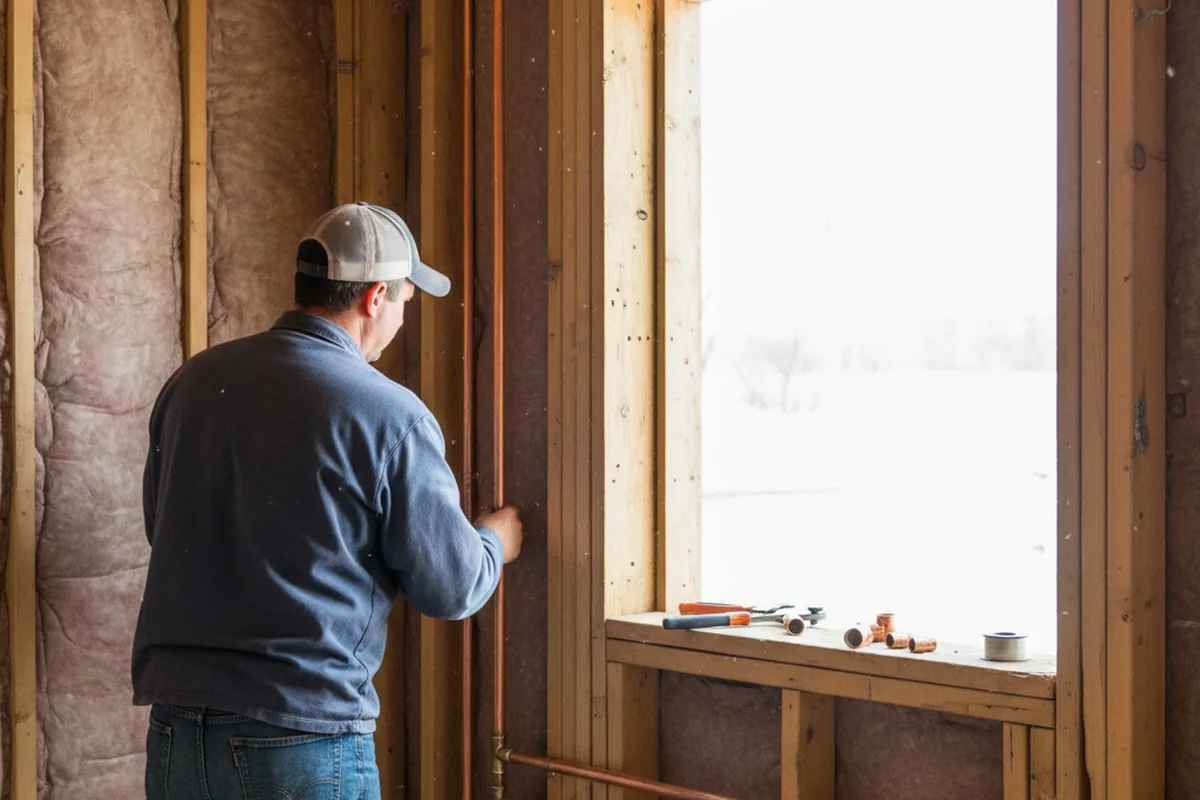 Licensed plumber running new copper supply lines in a Los Alamos home